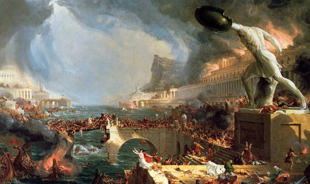 Dlaczego upadło cesarstwo rzymskie? Zdjęcie przedstawia obraz Thomasa Cole'a pt. 'Dzieje Imperium: Zniszczenie (The Course of Empire: Destruction)' z okresu 1833–1836